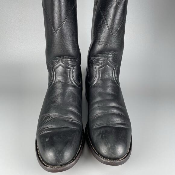 Justin L3703 Women’s Sz 7.5 B Black Leather Pull On Western Classic Ropers Boots - Picture 2 of 9